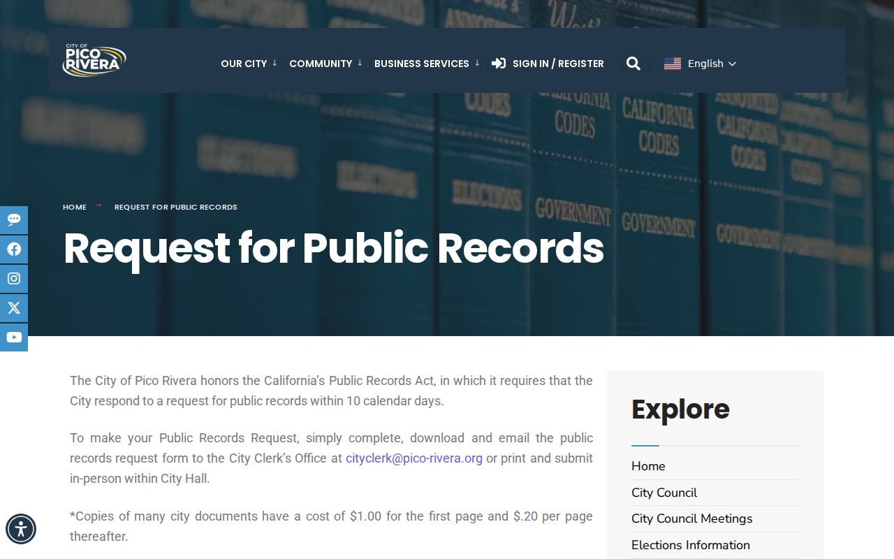 Pico Rivera people search city public records request page