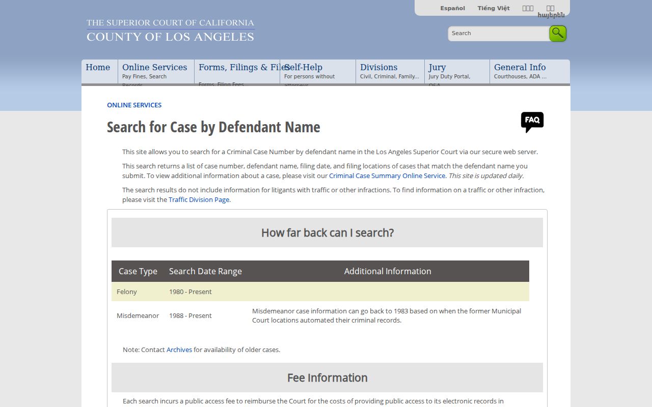 Pico Rivera people search LA Superior Court criminal name index
