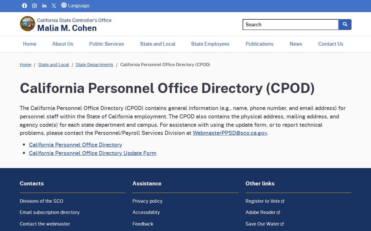 Pico Rivera people directories source at the California Personnel Office Directory