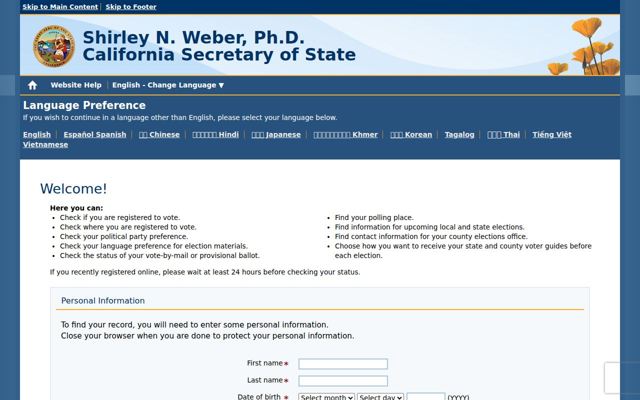 Pico Rivera voter registration check through California My Voter Status
