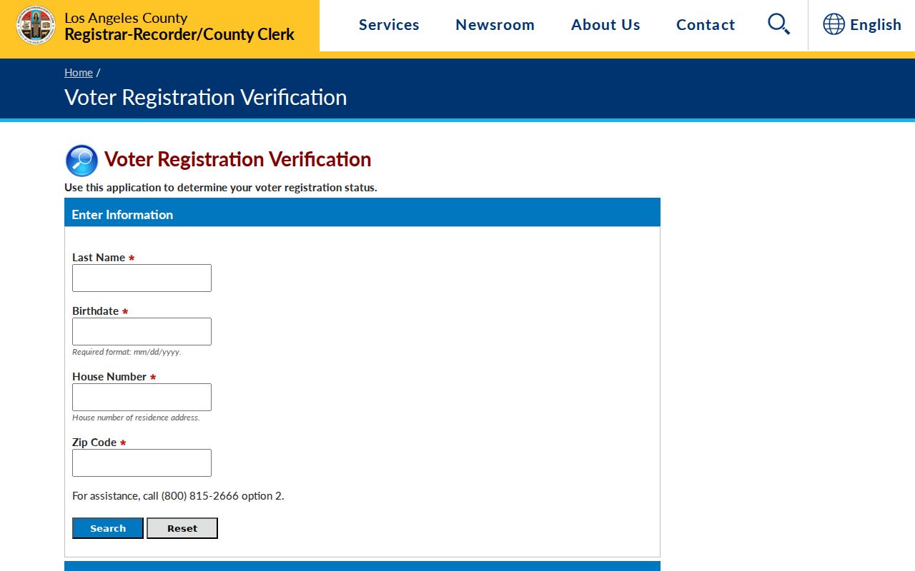 Pico Rivera voter registration verification fields on the Los Angeles County form