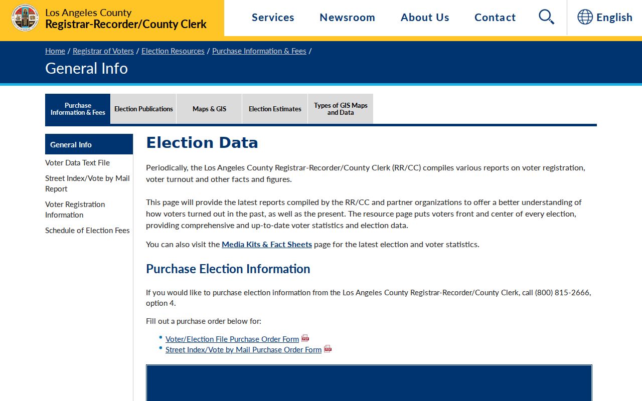 Pico Rivera voter registration data fees on the Los Angeles County purchase page